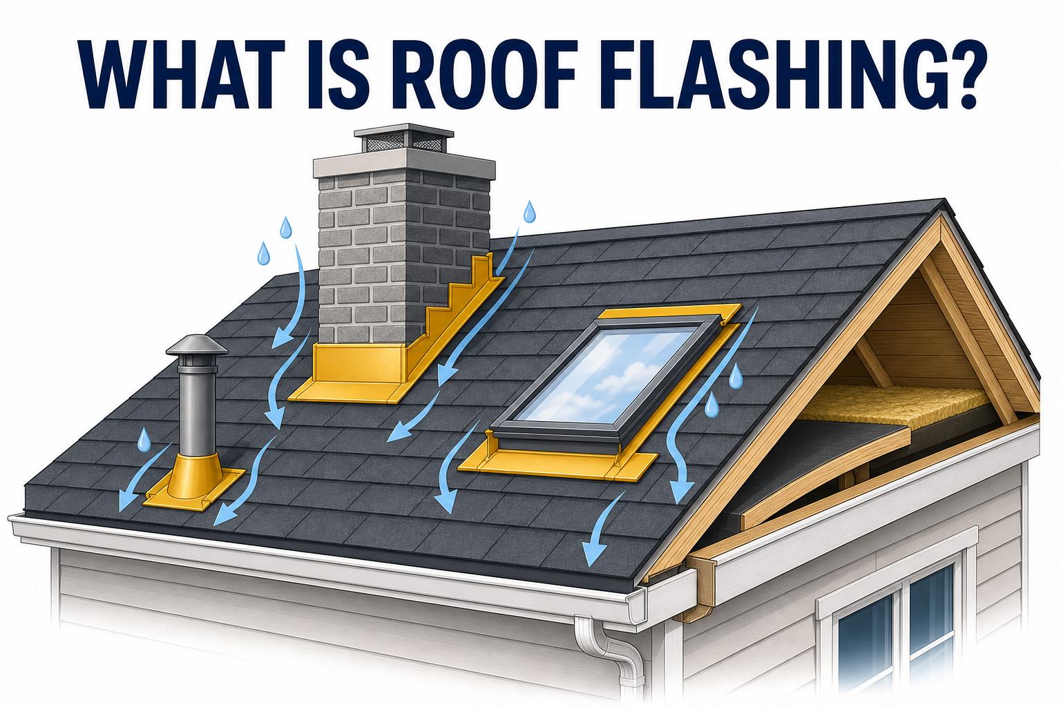 Roof flashing installed around a chimney on a Main Line home