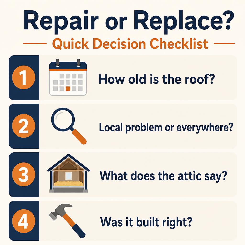 Roof repair or replacement decision checklist