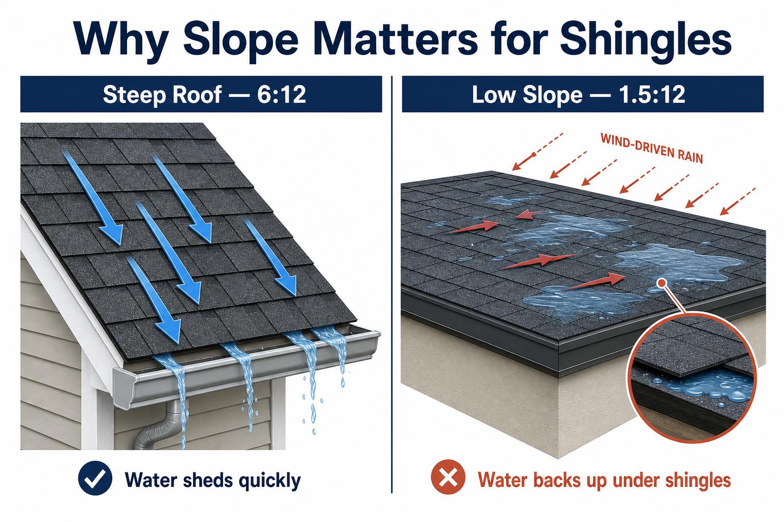 Water drainage roof pitch illustration