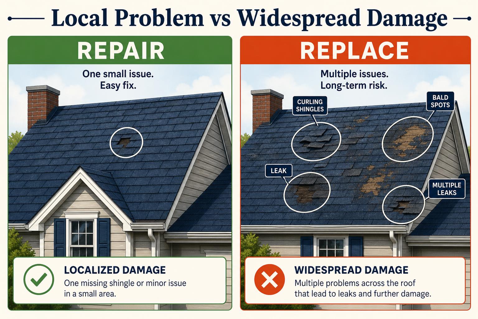 Local roof damage versus widespread roof damage