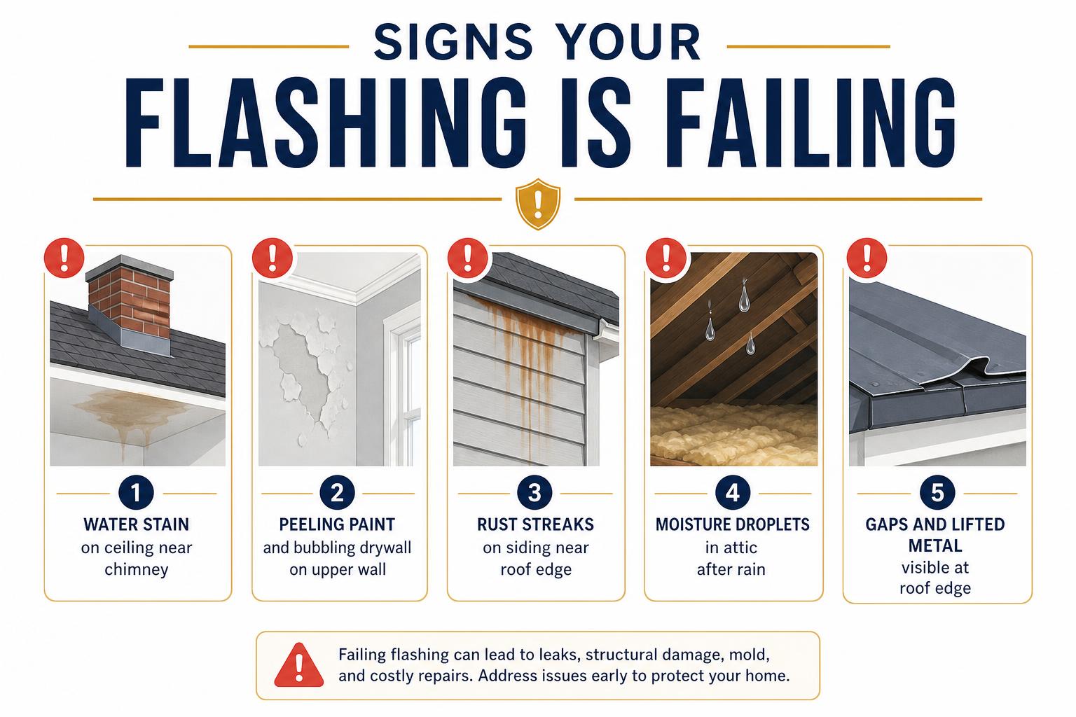 Water stain on an interior ceiling caused by failed roof flashing