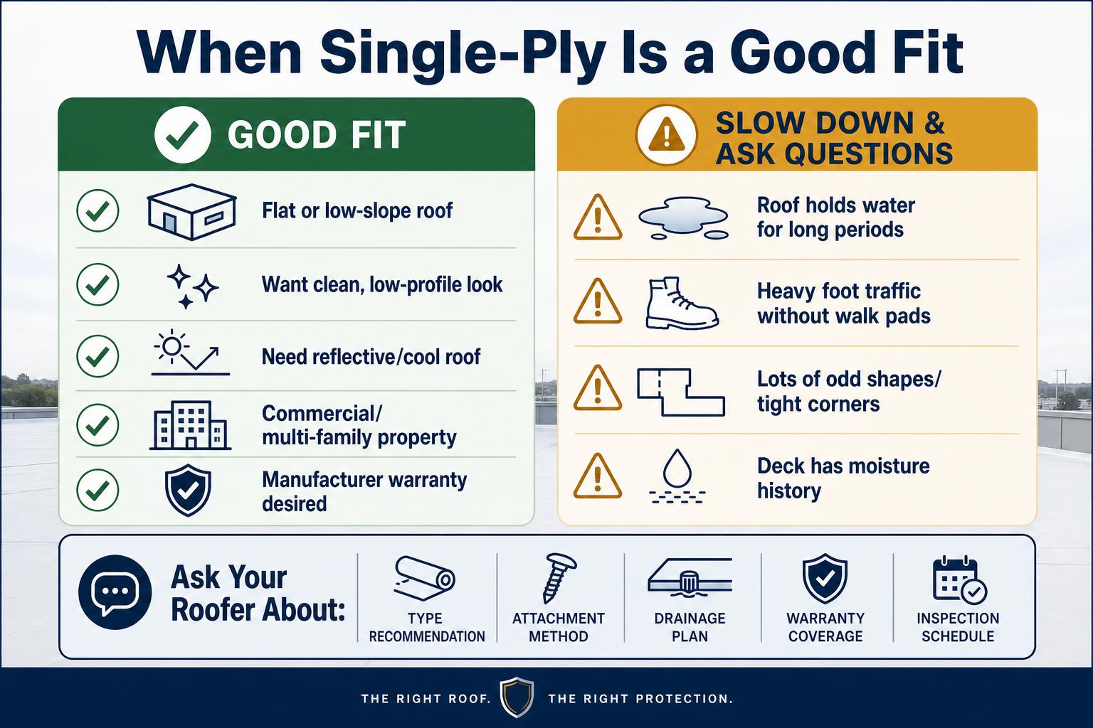 Guide showing when single-ply membrane roofing is a good fit