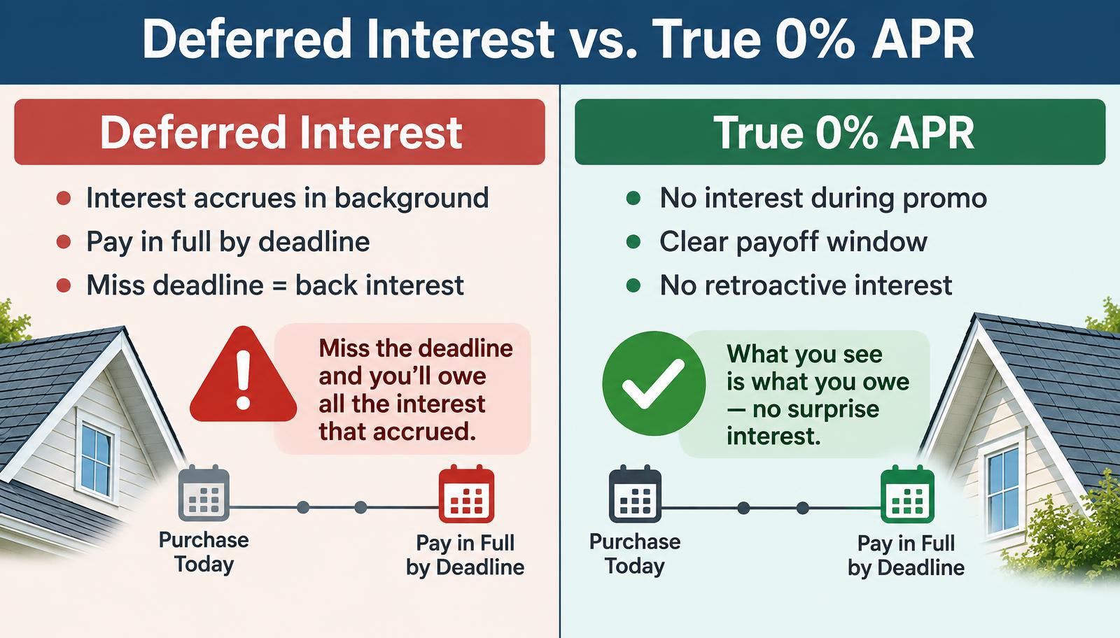 Deferred interest vs true zero percent APR comparison