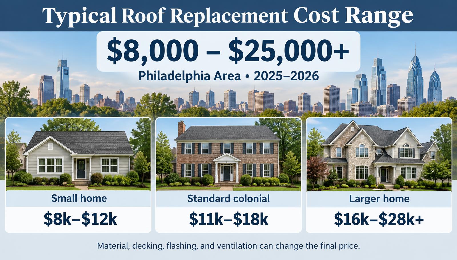 Roof replacement cost ranges for Philadelphia area homes